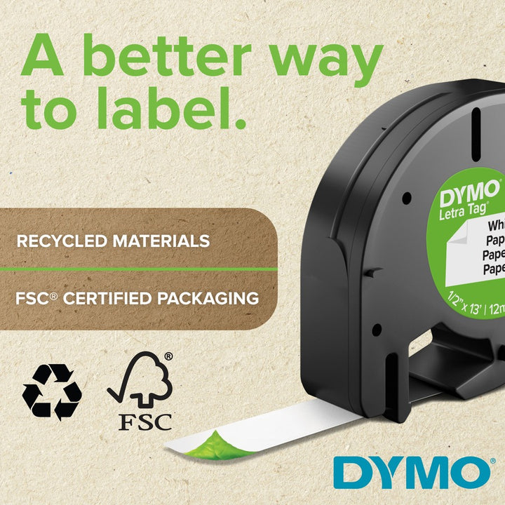 Image of Dymo 1734524 1" Flexible Nylon Rhino Label Tape, 15/16" W x 11 1/2 ft Length, Rectangle, Thermal Transfer, White, Nylon, 1 Each