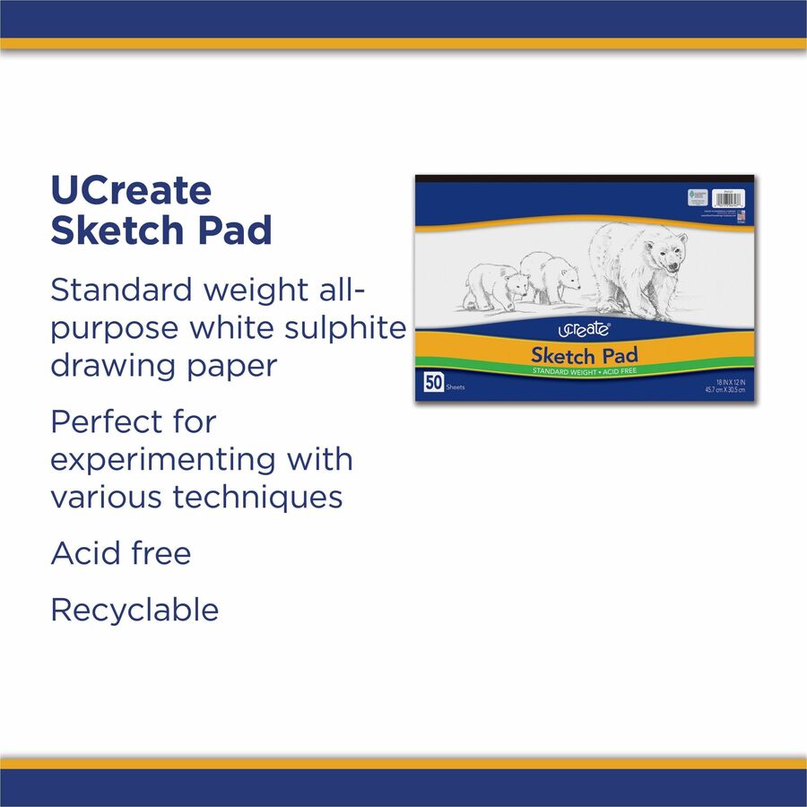 Image of Pacon® Sketch Pad, Medium Weight, Acid-free, 18"x12", 50 Sheets