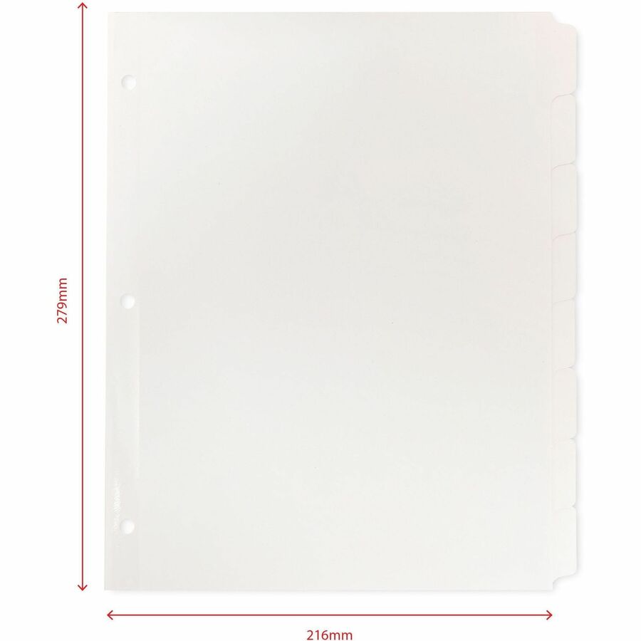 Image of Business Source Erasable Tab Indexes, 3HP,11"x8-1/2",8/ST, White