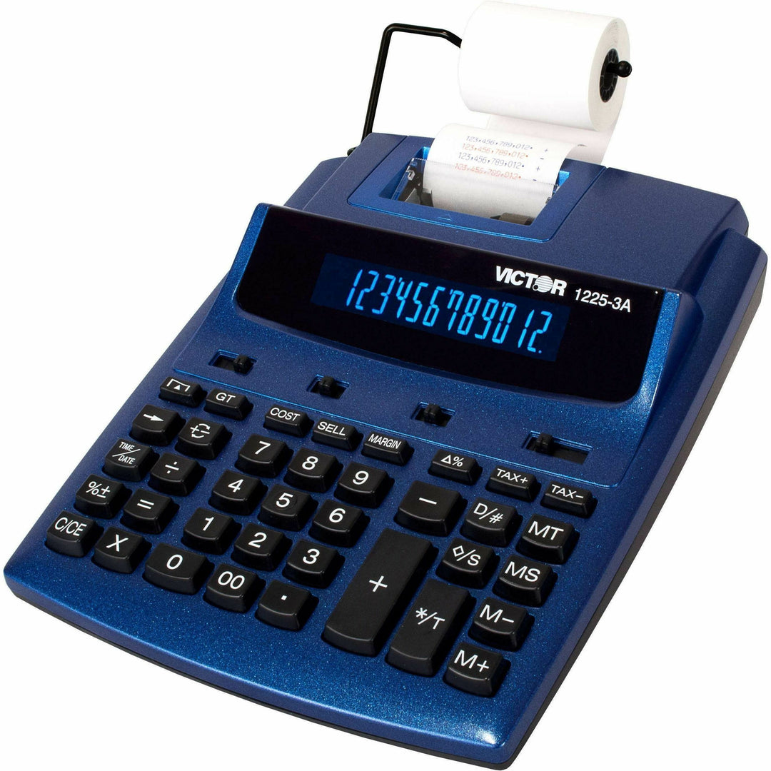 Image of Victor® 1225-3a Antimicrobial Two-Color Printing Calculator, Blue/red Print, 3 Lines/sec