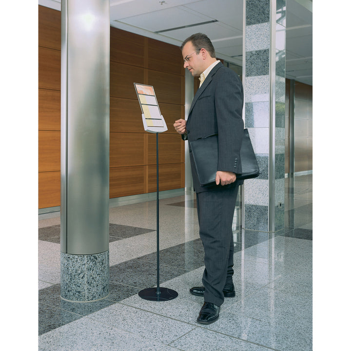 Image of Durable® Sherpa Infobase Sign Stand, Acrylic/Metal, 40" to 60" High, Gray