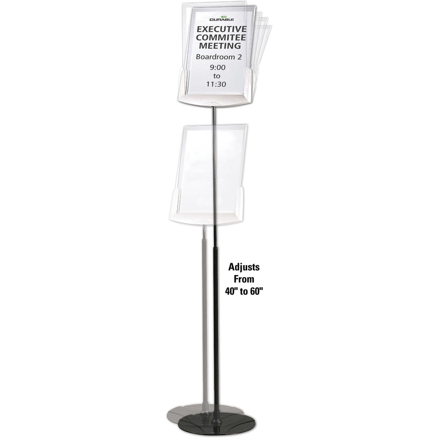 Image of Durable® Sherpa Infobase Sign Stand, Acrylic/Metal, 40" to 60" High, Gray