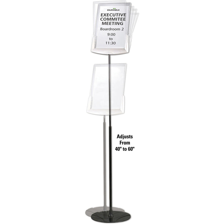 Image of Durable® Sherpa Infobase Sign Stand, Acrylic/Metal, 40" to 60" High, Gray