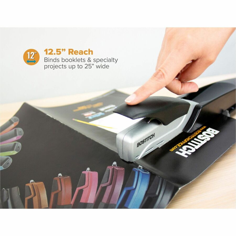 Image of Bostitch® Long Reach Stapler, 25-Sheet Capacity, 12" Throat, Black/silver