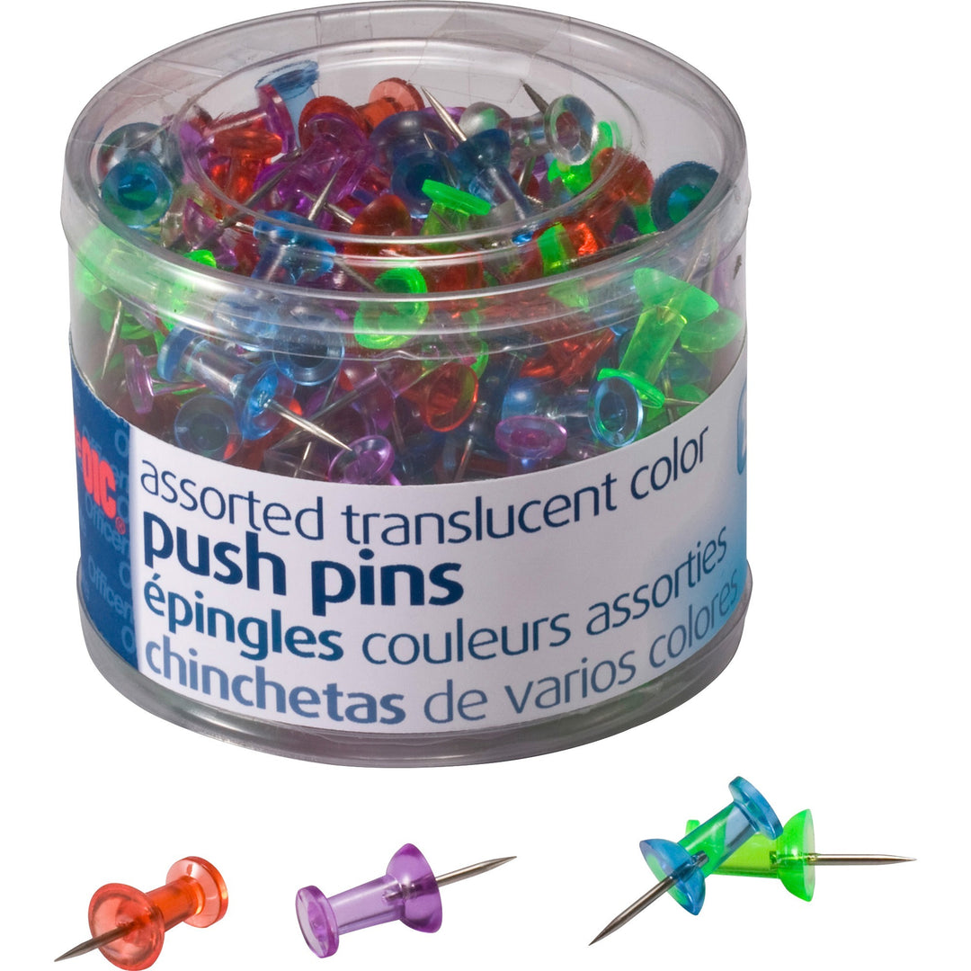 Image of Officemate 35710 Translucent Pushpins, 0.5" L x 0.3" Diameter, Assorted, Steel, 200 / Pack