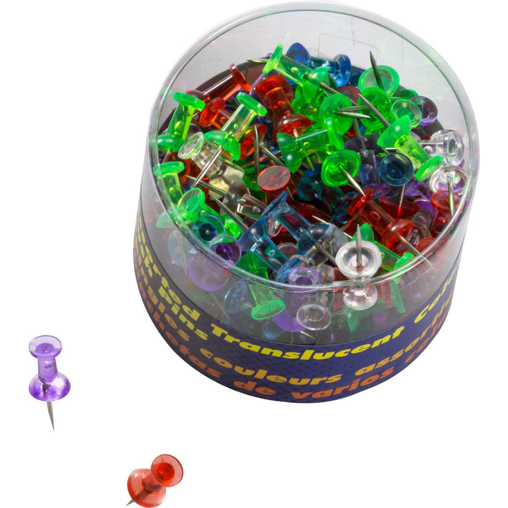 Image of Officemate 35710 Translucent Pushpins, 0.5" L x 0.3" Diameter, Assorted, Steel, 200 / Pack