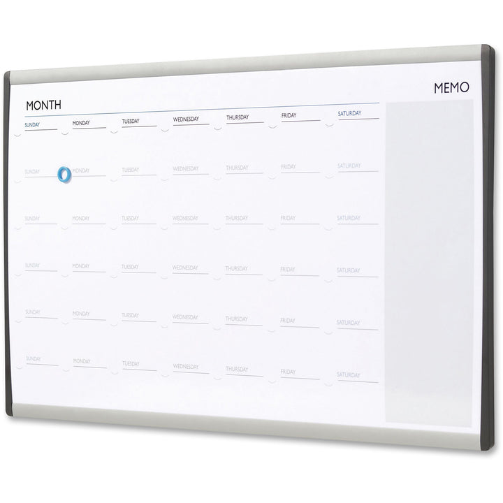 Image of Quartet® ARC Frame Cubicle Board, Monthly Planning/Scheduling Calendar, 30" x 18", White Magnetic Surface, Satin Aluminum Frame