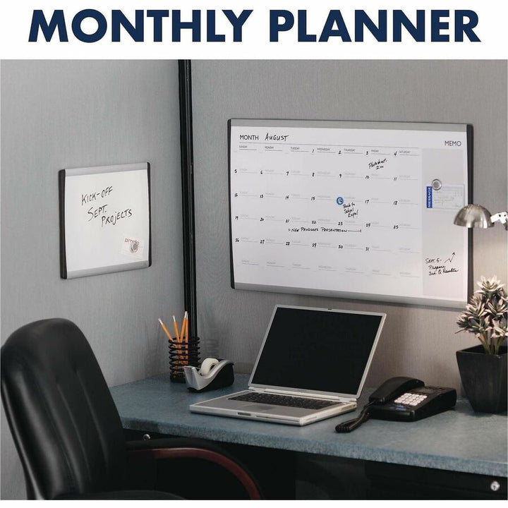 Image of Quartet® ARC Frame Cubicle Board, Monthly Planning/Scheduling Calendar, 30" x 18", White Magnetic Surface, Satin Aluminum Frame