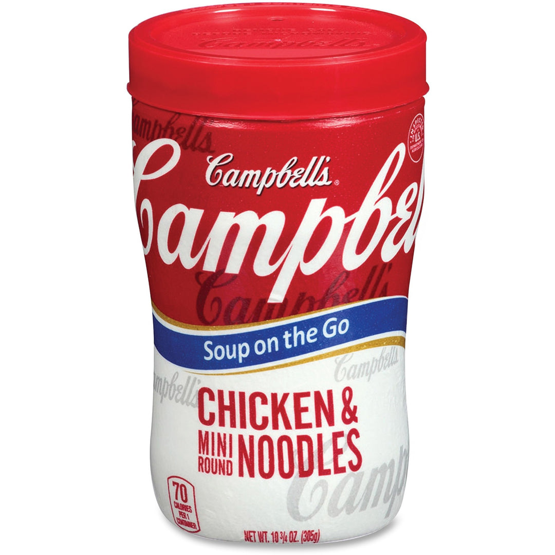 Image of Campbell's 14982 Soup on the Go Chicken & Mini Round Noodles, Microwavable, Chicken Noodle, 10.75 oz, 8 / Carton