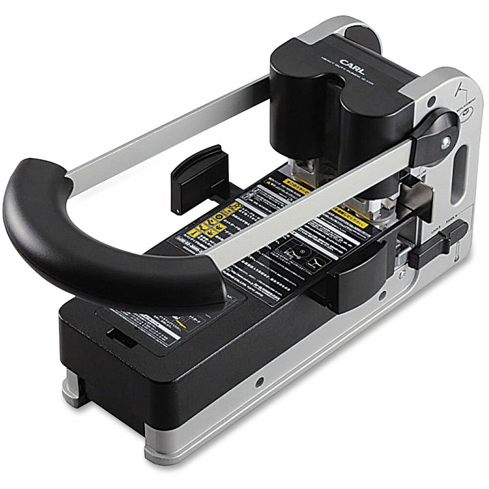 Image of Carl Mfg 2-Hole Punch, Extra Heavy-Duty, Grip, 300 Sht Cap., BK/GY