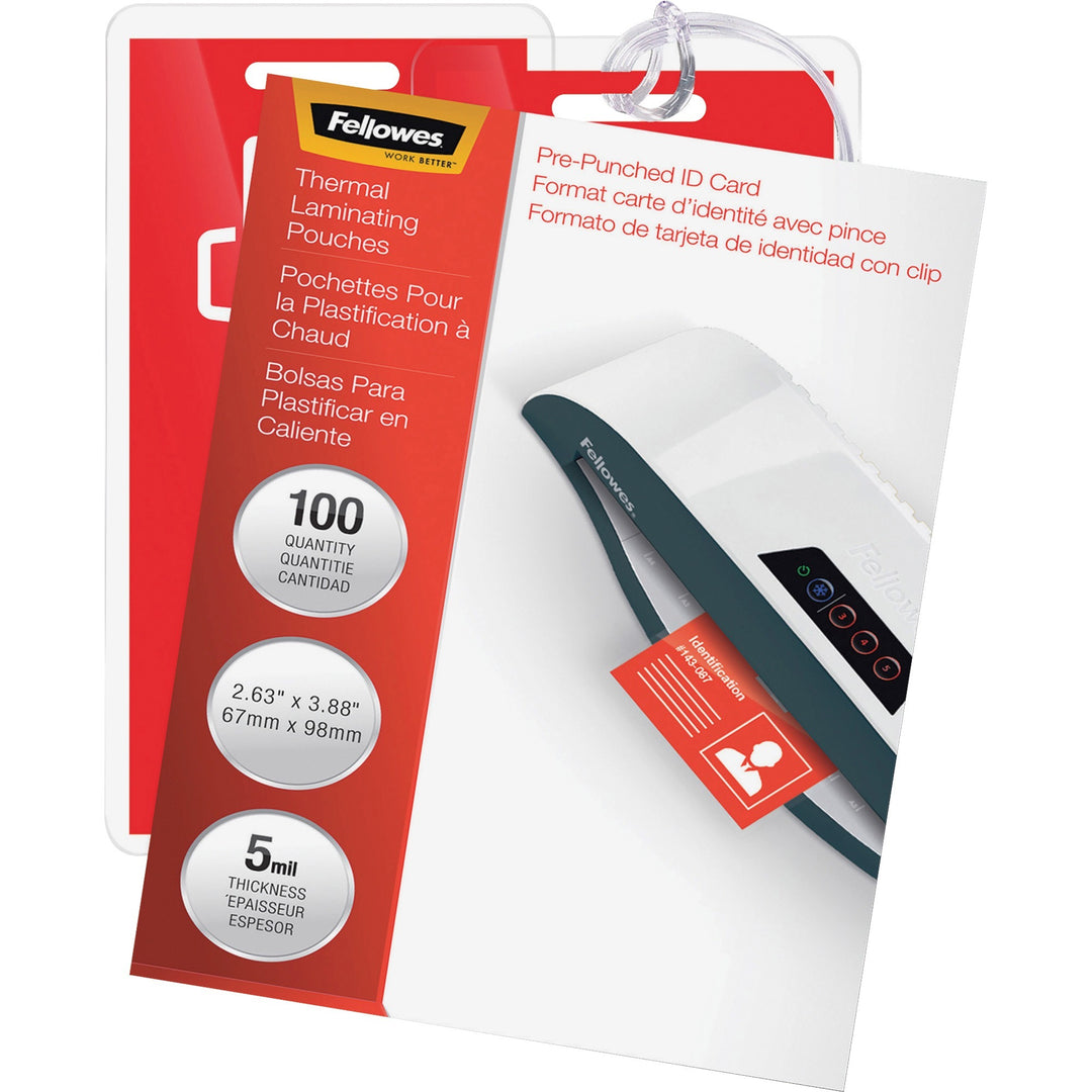 Image of Fellowes® Laminating Pouches,Punched,2-5/8"x3-7/8,100/PK,CL