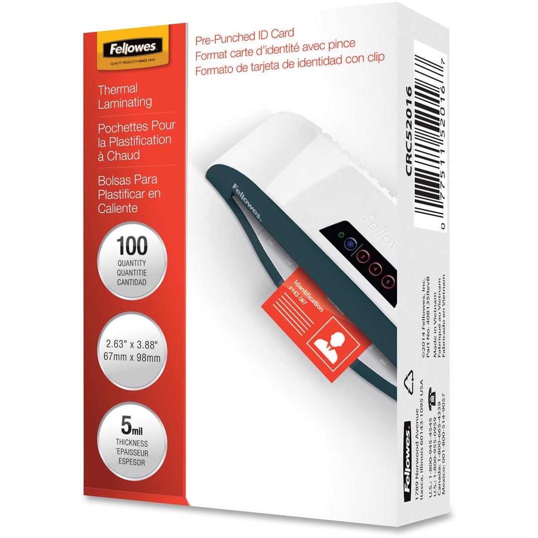 Image of Fellowes® Laminating Pouches,Punched,2-5/8"x3-7/8,100/PK,CL