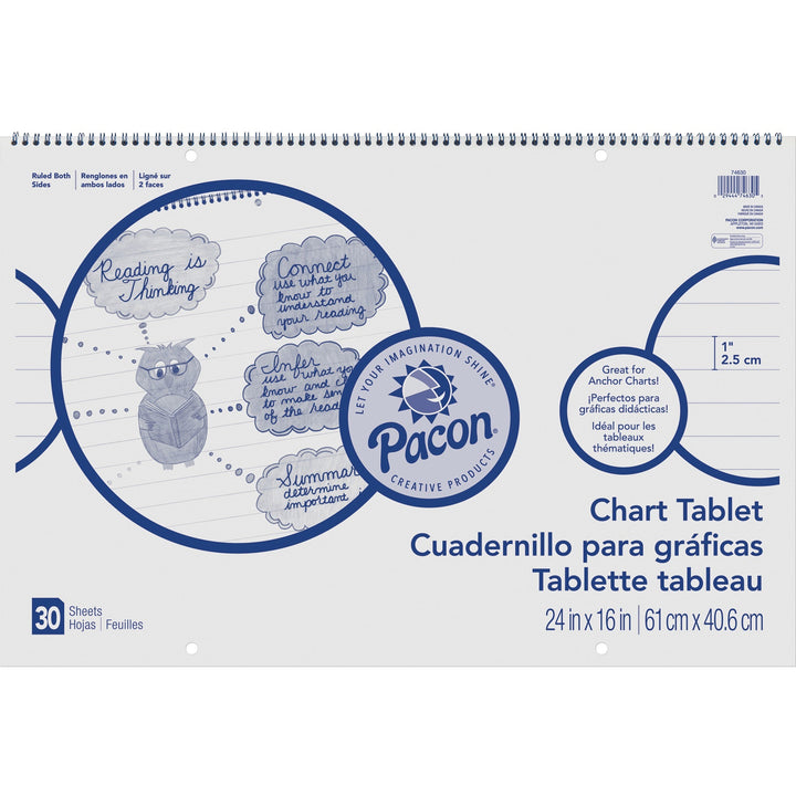 Image of Pacon® Chart Tablets, Presentation Format (1" Rule), 24 x 16, White, 30 Sheets