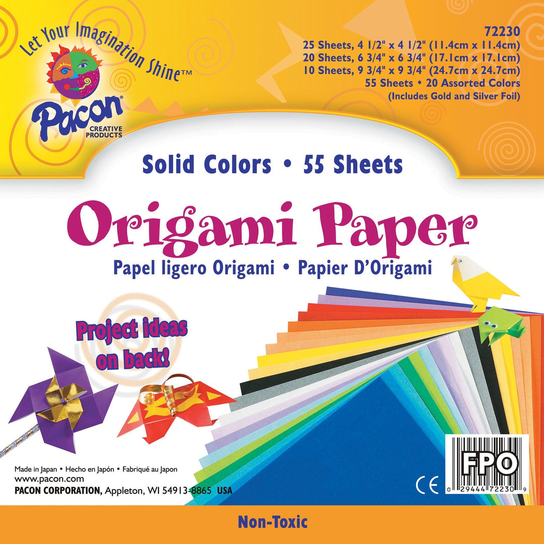 Image of Pacon® Origami Paper, 30 lb Bond Weight, 9.75 x 9.75, Assorted Bright Colors, 55/Pack