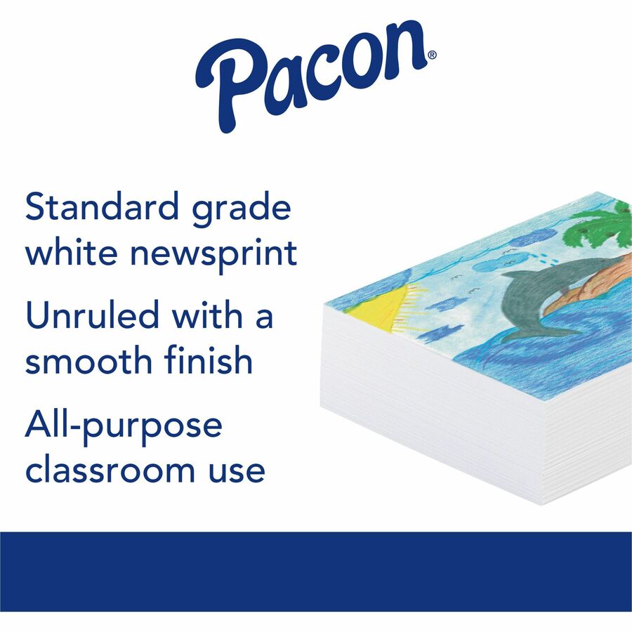 Image of Pacon 3411 Newsprint Paper, 500 Sheets, Plain, 18" x 24" Sheet Size, White Paper, 1 Ream