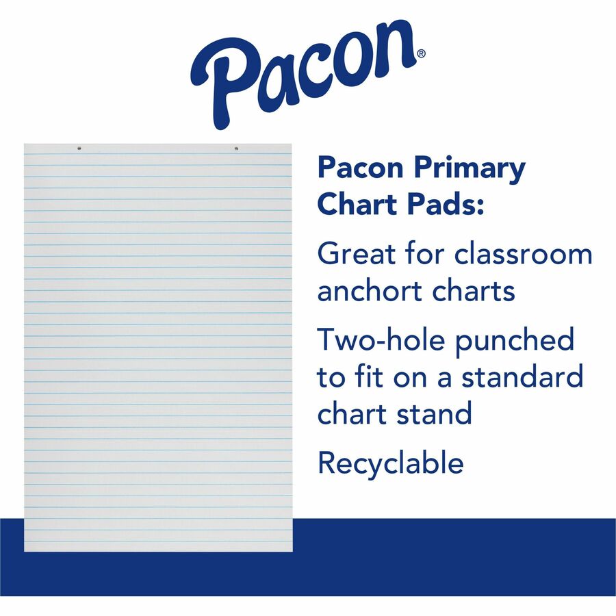 Image of Pacon® Chart Pad, 1" Short Rule, Portrait, 24"x36", 100Shts, White