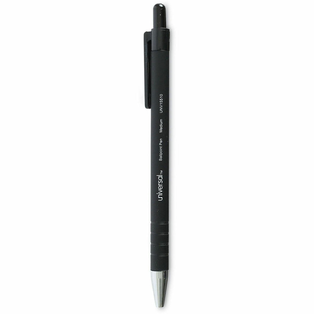 Image of Universal® Ballpoint Pen, Retractable, Medium 1 Mm, Black Ink, Black Barrel, Dozen