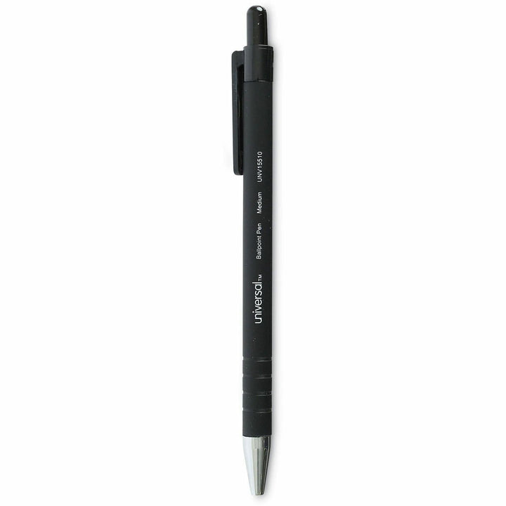 Image of Universal® Ballpoint Pen, Retractable, Medium 1 Mm, Black Ink, Black Barrel, Dozen