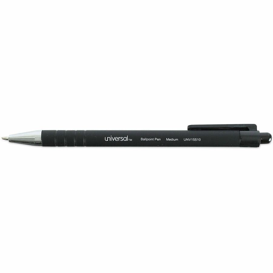 Image of Universal® Ballpoint Pen, Retractable, Medium 1 Mm, Black Ink, Black Barrel, Dozen