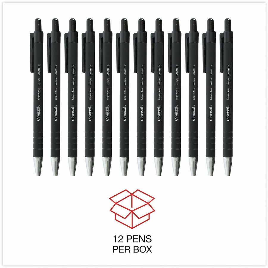 Image of Universal 15510 Ballpoint Pen, Retractable, Medium 1 mm, Black Ink, Black Barrel, Dozen