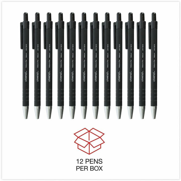 Image of Universal 15510 Ballpoint Pen, Retractable, Medium 1 mm, Black Ink, Black Barrel, Dozen