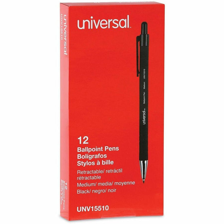 Image of Universal 15510 Ballpoint Pen, Retractable, Medium 1 mm, Black Ink, Black Barrel, Dozen