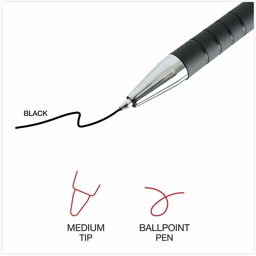 Image of Universal® Ballpoint Pen, Retractable, Medium 1 Mm, Black Ink, Black Barrel, Dozen