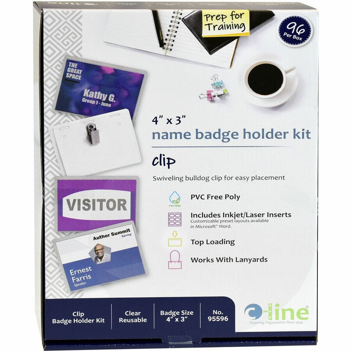 Image of C-Line® Name Badge Kits, Top Load, 4 X 3, Clear, Clip Style, 96/box