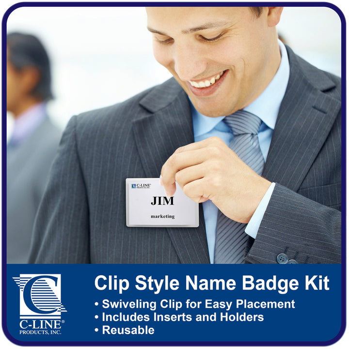 Image of C-Line® Name Badge Kits, Top Load, 4 X 3, Clear, Clip Style, 96/box