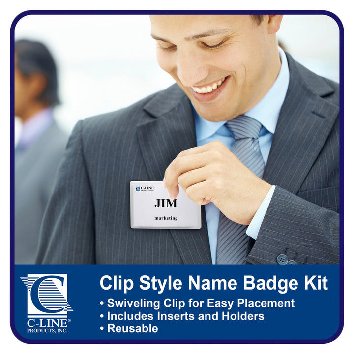 Image of C-Line® Name Badge Kits, Top Load, 4 X 3, Clear, Clip Style, 96/box