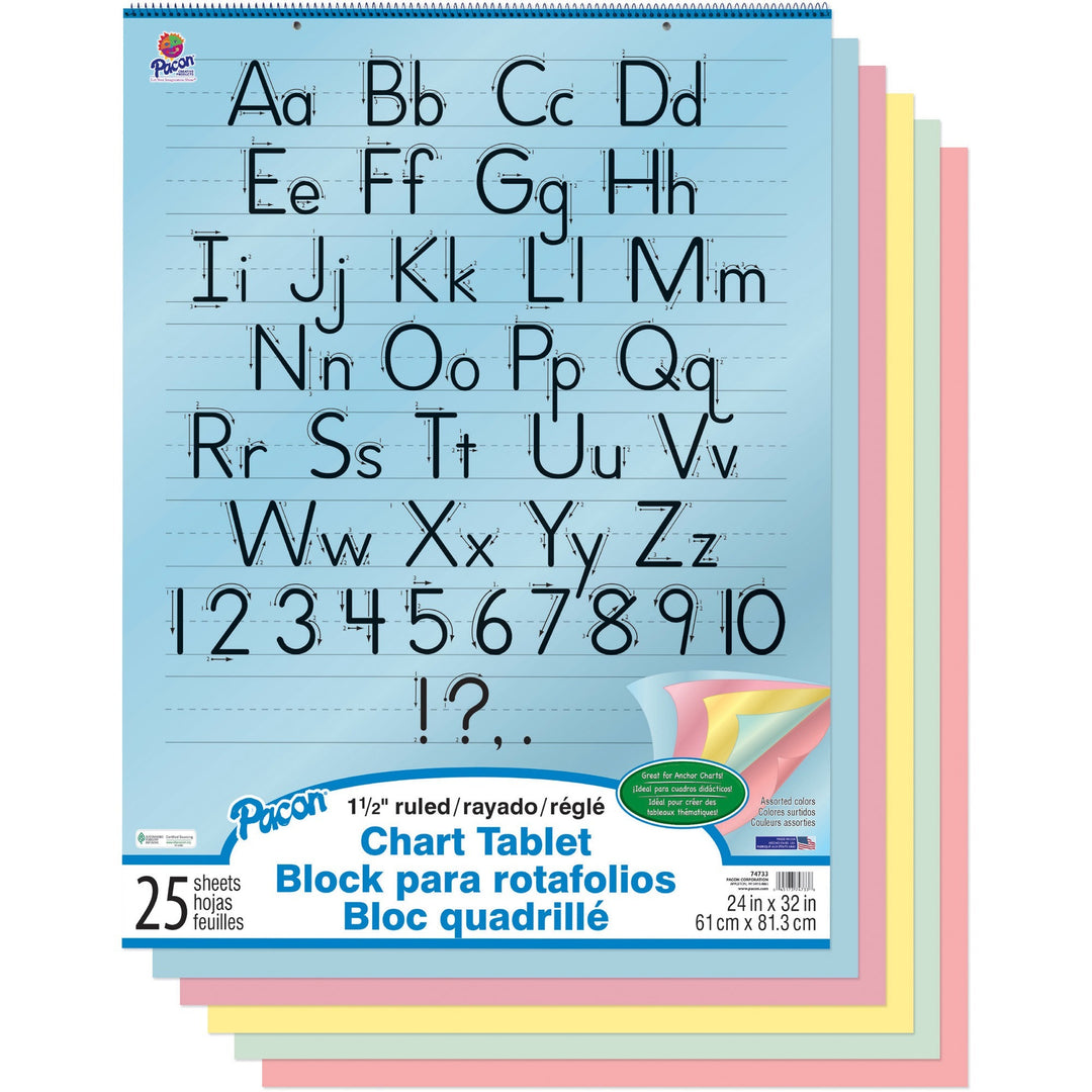 Image of Pacon® Paper Chart Tablet, 24"x32", Ruled, 25Shts, Assorted