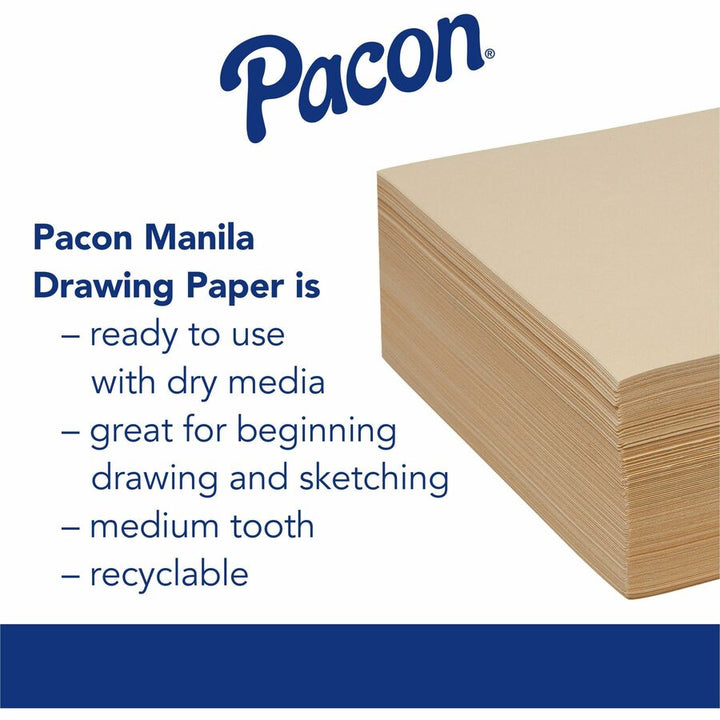 Image of Pacon® 4118 Medium-Weight Drawing Paper, 500 Sheets, Plain, 24" x 18" Sheet Size, Manila Paper, 1 Ream
