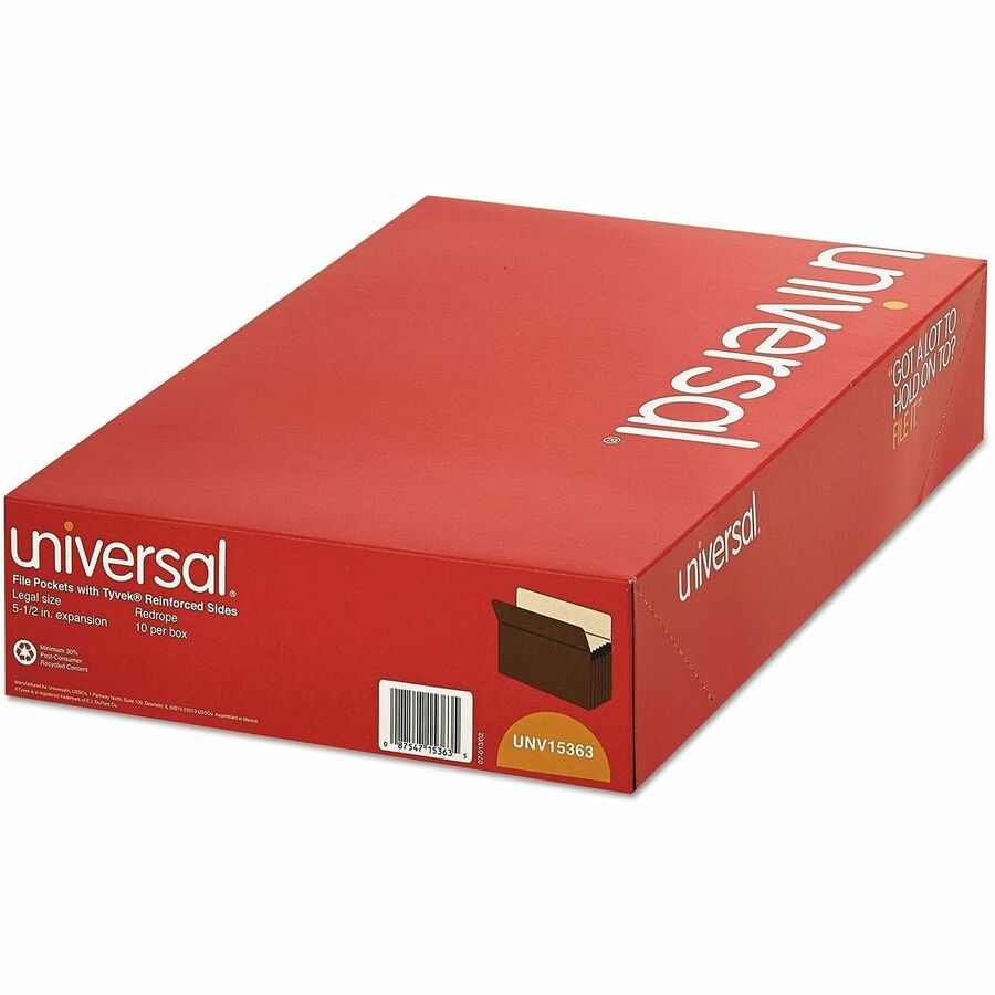 Image of Universal® Redrope Expanding File Pockets, 5.25" Expansion, Legal Size, Redrope, 10/box