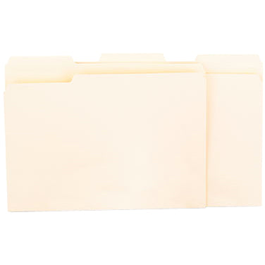 Image of Universal 12213 Top Tab File Folder, 8 1/2" x 11", Assorted Tab Position, 9.5 pt., Manila Paper, Brown, 10% Recycled, 100 / Box