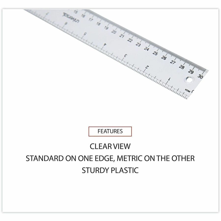 Image of Universal 59022 Acrylic Ruler, 12" Length, 1/16 Graduations, Metric, Standard Measuring System, Plastic, Clear, 1 Each