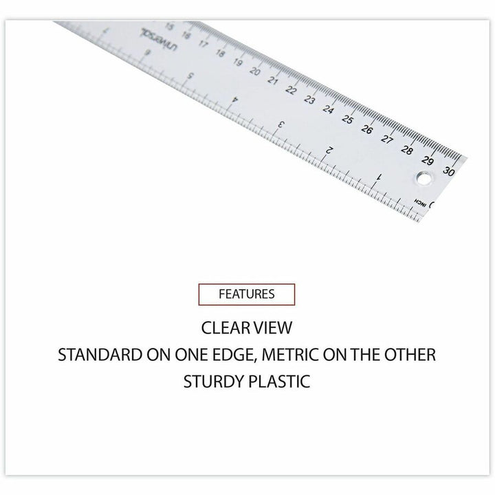 Image of Universal 59022 Acrylic Ruler, 12" Length, 1/16 Graduations, Metric, Standard Measuring System, Plastic, Clear, 1 Each