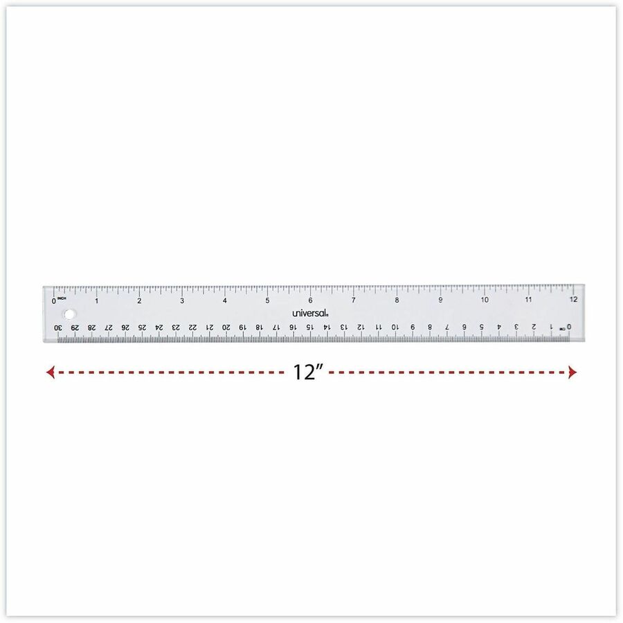 Image of Universal 59022 Acrylic Ruler, 12" Length, 1/16 Graduations, Metric, Standard Measuring System, Plastic, Clear, 1 Each