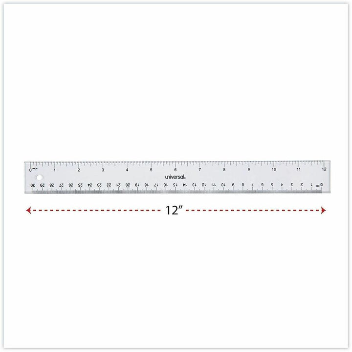 Image of Universal 59022 Acrylic Ruler, 12" Length, 1/16 Graduations, Metric, Standard Measuring System, Plastic, Clear, 1 Each