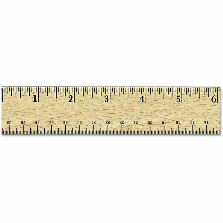 Image of Universal® Flat Wood Ruler W/double Metal Edge, Standard, 12" Long, Clear Lacquer Finish