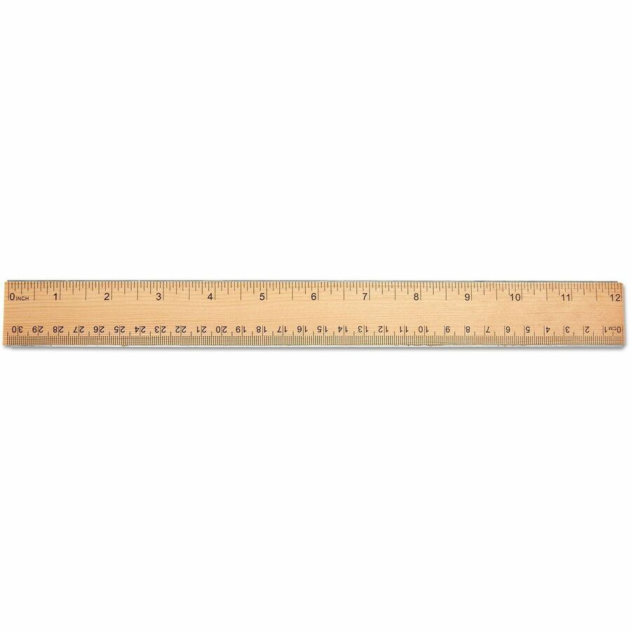 Image of Universal 59021 Flat Wood Ruler with Double Metal Edge, 12" , Clear Lacquer Finish