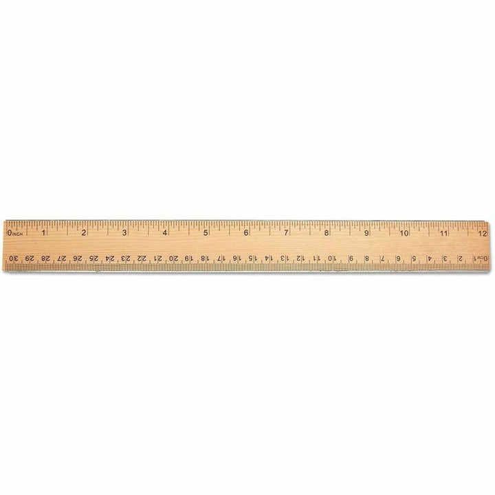 Image of Universal 59021 Flat Wood Ruler with Double Metal Edge, 12" , Clear Lacquer Finish