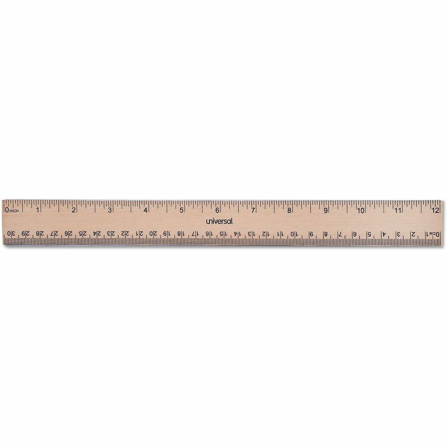 Image of Universal 59021 Flat Wood Ruler with Double Metal Edge, 12" , Clear Lacquer Finish