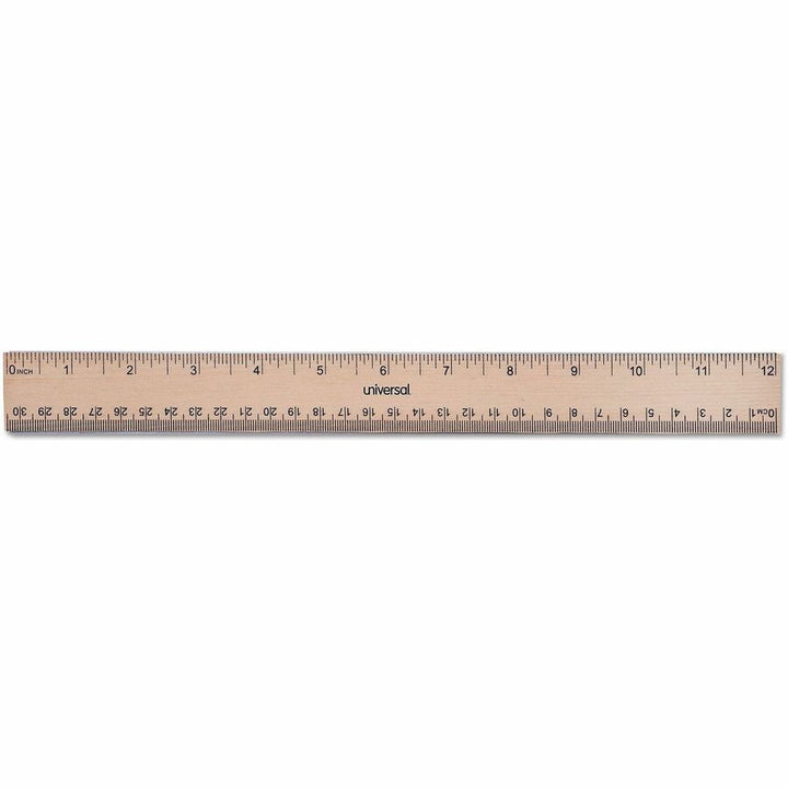 Image of Universal 59021 Flat Wood Ruler with Double Metal Edge, 12" , Clear Lacquer Finish