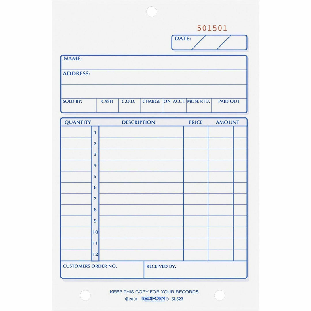 Image of Rediform® Sales Book, 12 Lines, Two-Part Carbonless, 4.25 x 6.38, 50 Forms Total