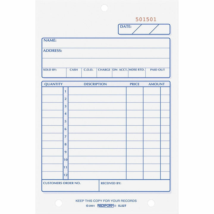 Image of Rediform® Sales Book, 12 Lines, Two-Part Carbonless, 4.25 x 6.38, 50 Forms Total