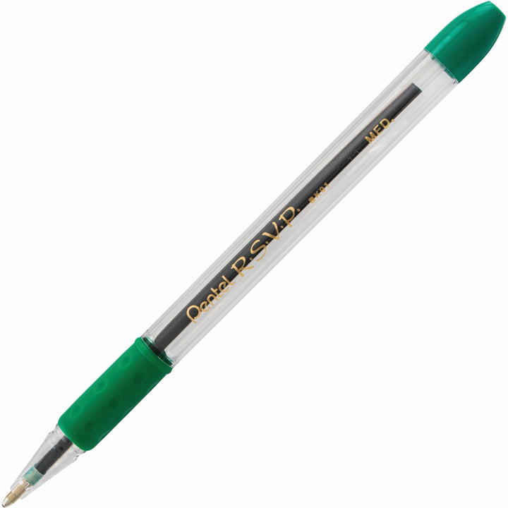 Image of Pentel® Ballpoint Pen, Medium Point, Green Ink/Clear Barrel