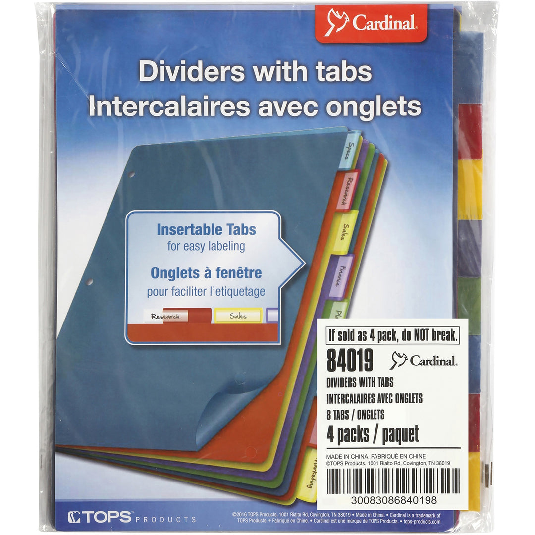Image of Cardinal® Poly Index Dividers, 8-Tab, 11 X 8.5, Assorted, 4 Sets