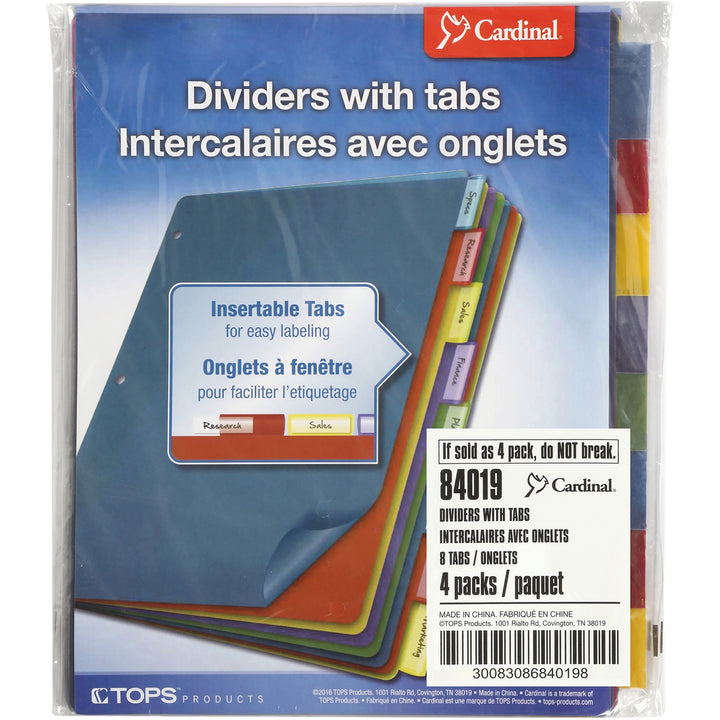 Image of Cardinal® Poly Index Dividers, 8-Tab, 11 X 8.5, Assorted, 4 Sets