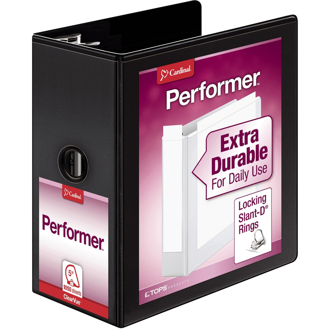 Image of Cardinal® Performer Clearvue Slant-D Ring Binder, 3 Rings, 5" Capacity, 11 X 8.5, Black