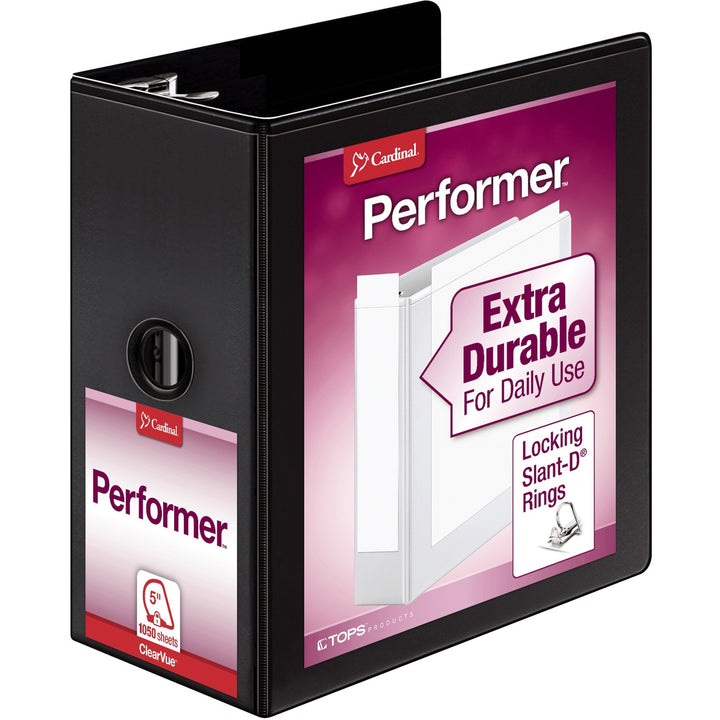 Image of Cardinal® Performer Clearvue Slant-D Ring Binder, 3 Rings, 5" Capacity, 11 X 8.5, Black